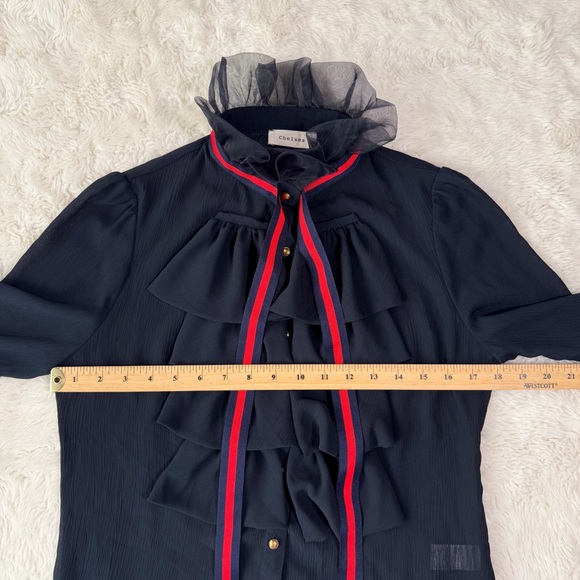 Elegant Navy Ruffle Blouse - Picture 8 of 10